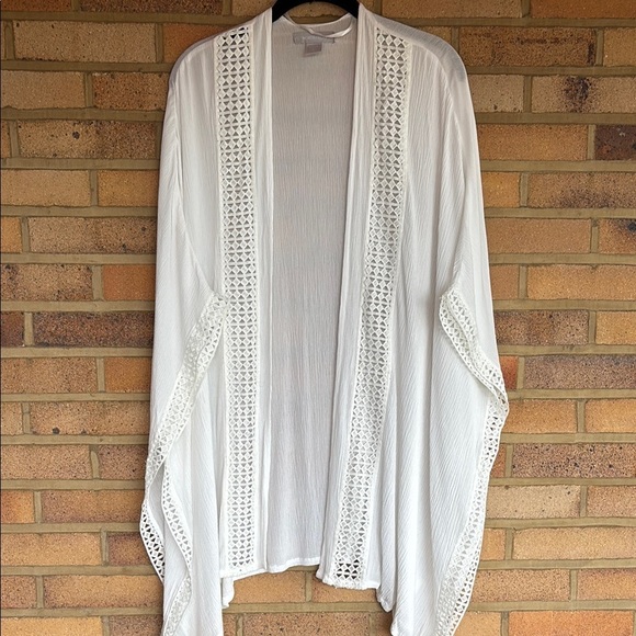 Nordstrom women’s white Textured Flowy open front kimono Large - Picture 1 of 7